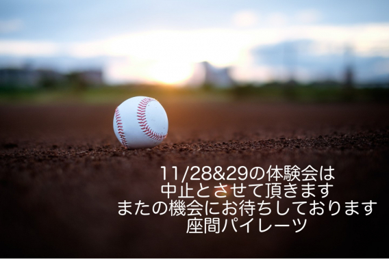 11/28(土)＆29日(日）野球体験会中止のお知らせ